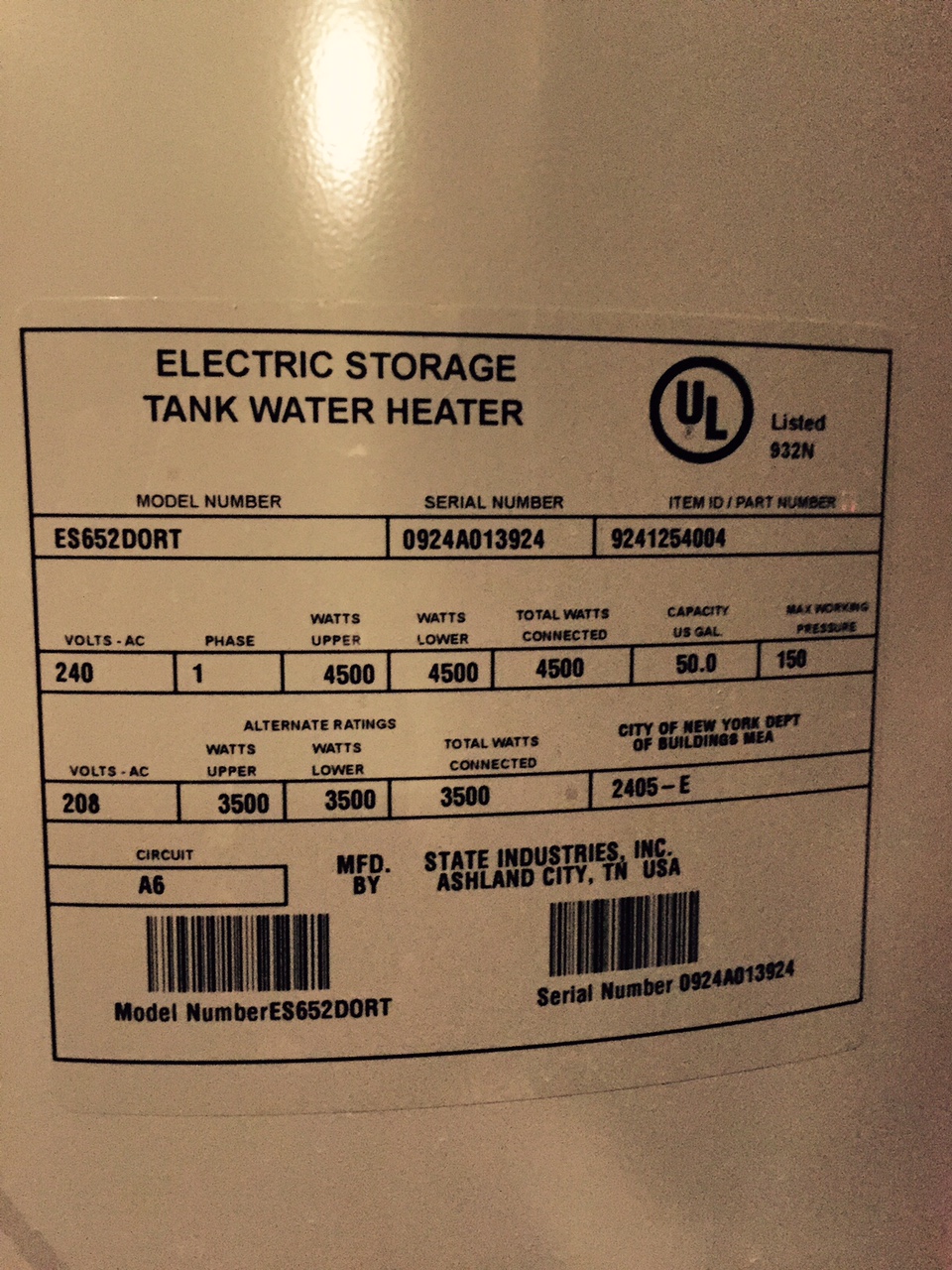 age of water heater by serial number